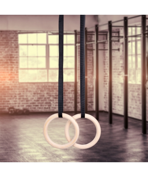 Gimnastikos žiedai inSPORTline: Mediniai gimnastikos žiedai su diržais inSPORTline CF927 23mm