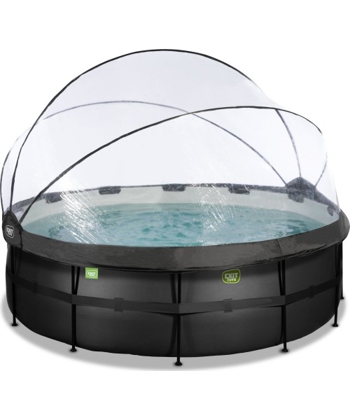 Above Ground Pools Exit: EXIT Black Leather pool ø427x122cm with sand filter pump and dome - black