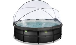 Viršžeminiai baseinai Exit: EXIT Black Leather pool ø427x122cm with sand filter pump and dome - black