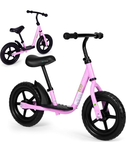 Vaikiški paspirtukai Eco Toys: Vaikiškas krosinis dviratis su platforminiais EVA ratais ECOTOYS rožinės spalvos