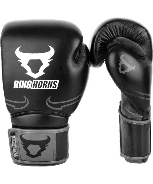 Boxing Gloves Ringhorns: Bokso pirštinės Ringhorns Destroyer, oda - juodos/pilkos