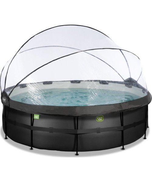 Above Ground Pools Exit: EXIT Black Leather pool ø450x122cm with sand filter pump and dome - black