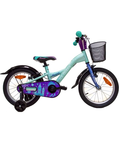 Vaikiški dviratukai ir triratukai : Dviratis 4KIDS Ice Queen 16", dydis 10" (25.5 cm), žydras