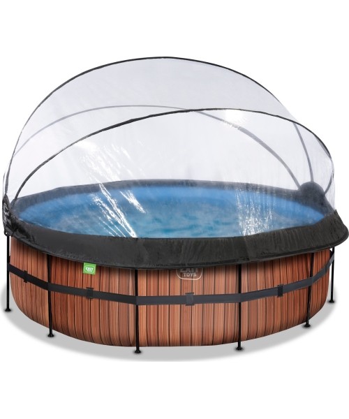 Above Ground Pools Exit: EXIT Wood pool ø427x122cm with sand filter pump and dome - brown