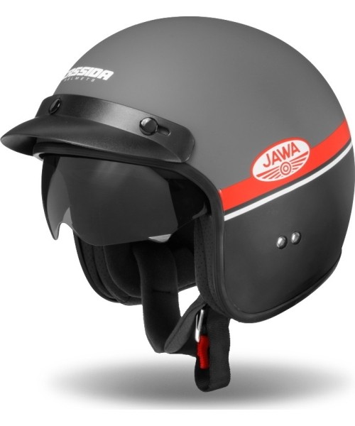 Atviro veido šalmai Cassida: Motorcycle Helmet Cassida Oxygen Jawa OHC 2023 Gray Matte/Red/Black/White