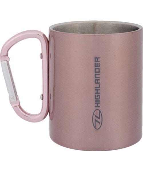 Gertuvės ir puodeliai Highlander: Nerūdijančio plieno puodelis su karabinu HIGHLANDER 300ml - rožinis