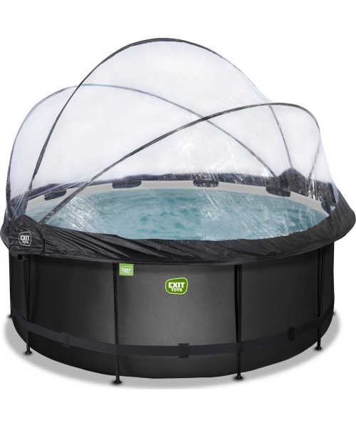 Above Ground Pools Exit: EXIT Black Leather pool ø360x122cm with sand filter pump and dome - black