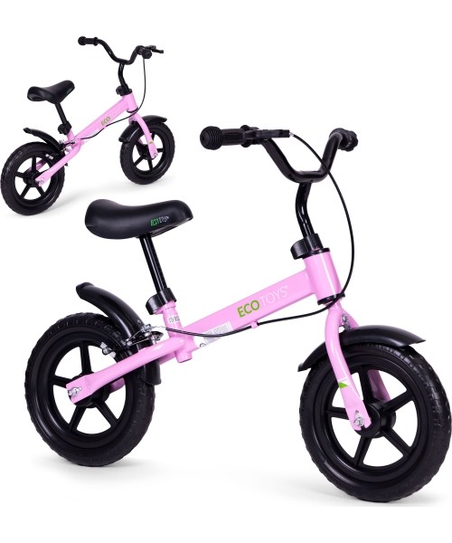 Vaikiški paspirtukai Eco Toys: Vaikiškas krosinis dviratis su stabdžiais EVA ratai ECOTOYS rožinės spalvos