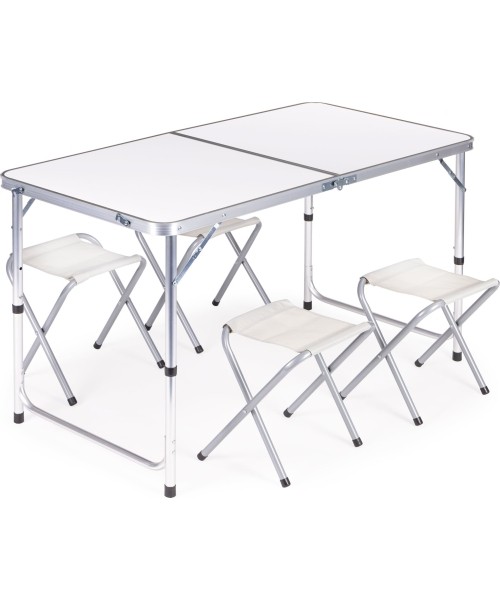 Tables ModernHOME: Turistinis stalas sulankstomas stalas 4 kėdžių rinkinys Baltas