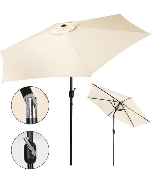 Umbrellas ModernHOME: Didelis pasviręs sodo skėtis su rankenėle 6 briaunos smėlio spalvos 270 cm