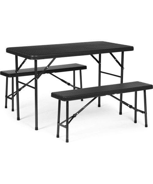 Tables ModernHOME: Maitinimo komplektas stalas 120 cm 2 suolai banketinis komplektas - juodas
