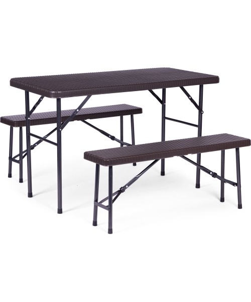 Tables ModernHOME: Maitinimo komplektas stalas 120 cm 2 suolai banketinis komplektas - rudas