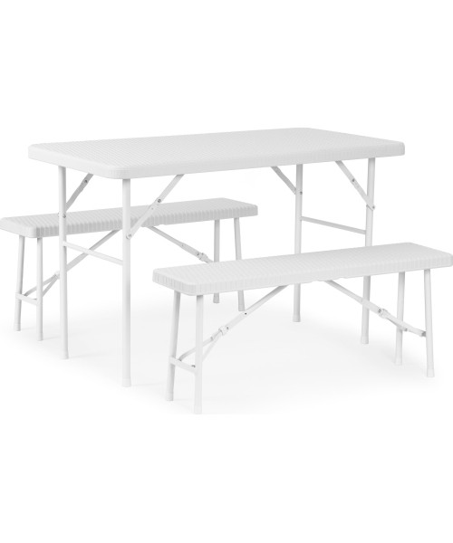 Stalai ModernHOME: Maitinimo komplektas stalas 120 cm 2 suolai banketinis komplektas - baltas