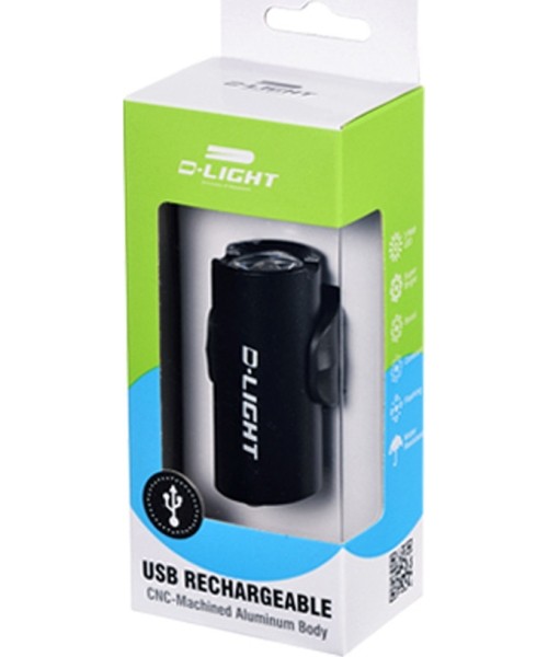 Aksesuarai bei priedai dviračiams : Priekinis dviračio žibintas D-LIGHT 123PCH, USB, 1LED, 3W