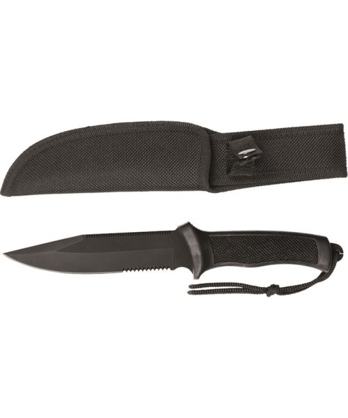 Medžiokliniai ir išgyvenimo peiliai MIL-TEC: BLACK COMBAT KNIFE WITH RUBBER HANDLE