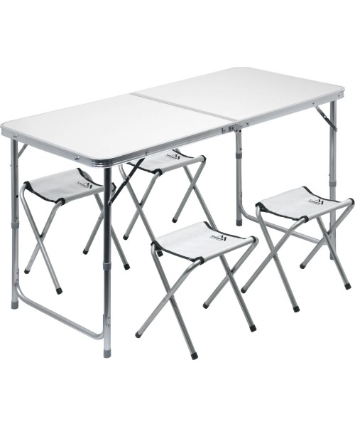 Tables Cattara: Sulankstomas stovyklavimo staliukas ir 4 kėdės Cattara Double – pilkas