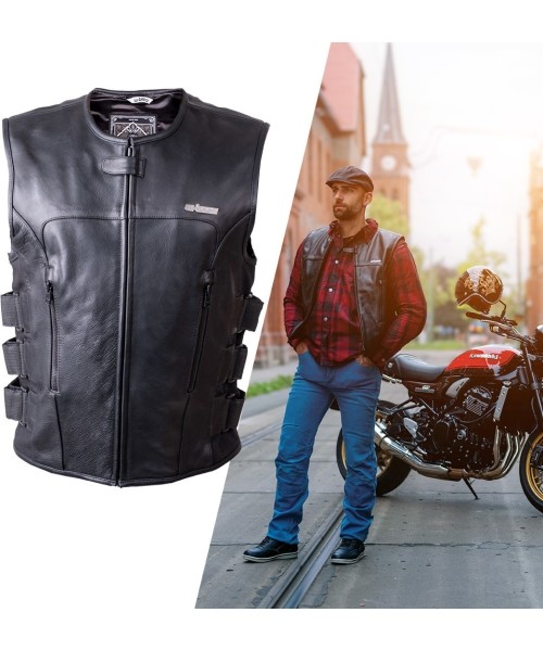 Motociklininkų liemenės W-TEC: Leather Motorcycle Vest W-TEC Trabacho