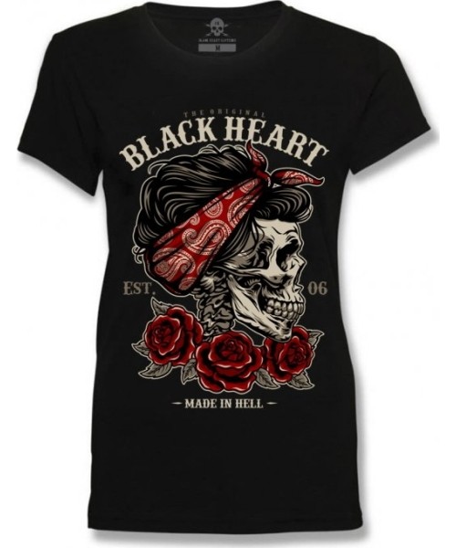 Moteriški marškinėliai ir marškinėliai Black Heart: Women’s T-Shirt BLACK HEART Pin Up Skull