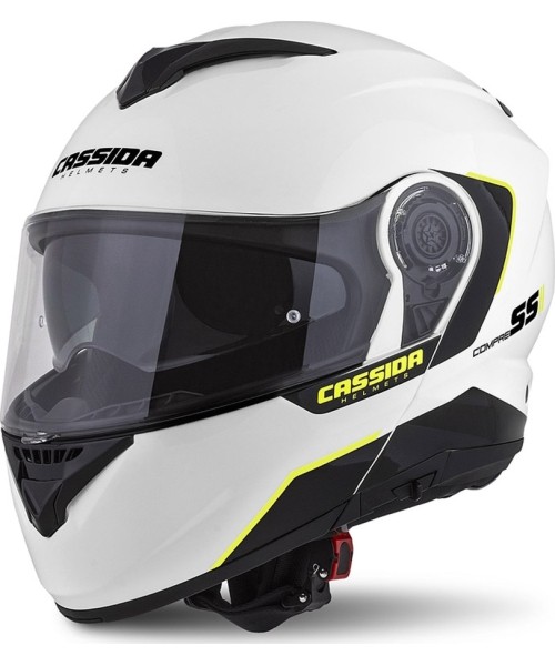 Moduliniai šalmai Cassida: Motorcycle Helmet Cassida Compress 2.0 Refraction White/Black/Fluo Yellow P/J