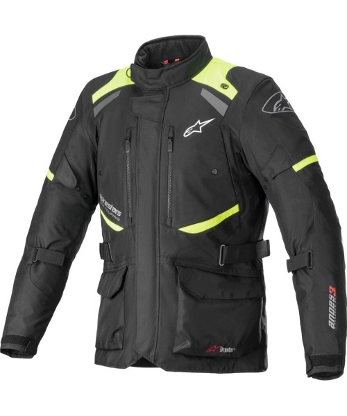 Trumpos vyriškos tekstilinės striukės Alpinestars: Motociklininko striukė Alpinestars Andes Drystar Black/Fluo Yellow 2022