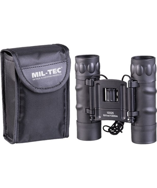 Stovyklavimo aksesuarai MIL-TEC: BLACK GEN.II COLLAPSIBLE BINOCULAR 10X25