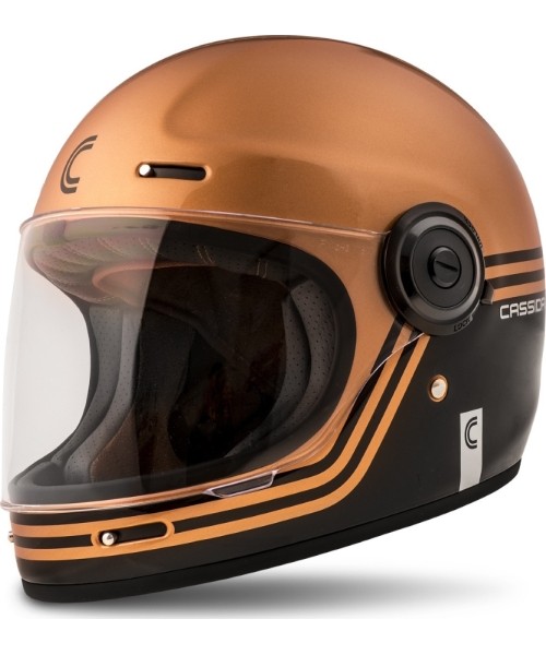 Viso veido šalmai Cassida: Motociklininko šalmas Cassida Fibre Super Hooligan Black/Metallic Copper/Gray