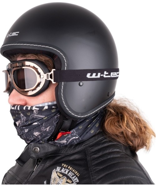 Open Face Helmets W-TEC: "Chopper" šalmas W-TEC Badachos su "Steamrust" akiniais