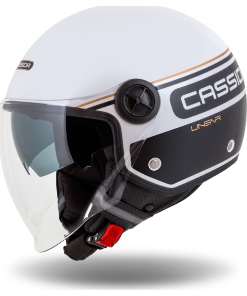 Motorolerių šalmai Cassida: Motorcycle Helmet Cassida Handy Plus Linear Pearl White/Black/Gold