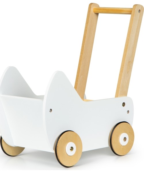 Vaikiškos mašinėlės Berg Eco Toys: Medinis lėlių vežimėlis-stumdukas ECOTOYS