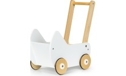 Vaikiškos mašinėlės Berg Eco Toys: Medinis lėlių vežimėlis-stumdukas ECOTOYS