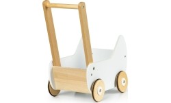Vaikiškos mašinėlės Berg Eco Toys: Medinis lėlių vežimėlis-stumdukas ECOTOYS