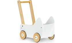 Vaikiškos mašinėlės Berg Eco Toys: Medinis lėlių vežimėlis-stumdukas ECOTOYS