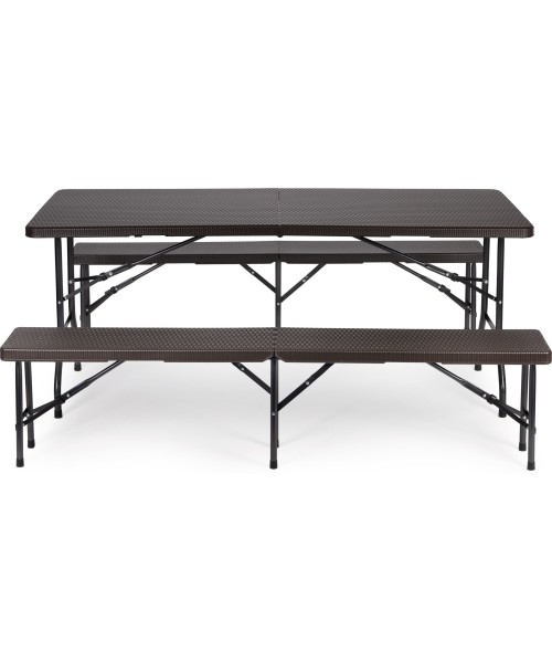 Tables ModernHOME: Maitinimo stalas 180 cm + 2 suolai banketinis rinkinys rotango