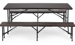 Tables ModernHOME: Maitinimo stalas 180 cm + 2 suolai banketinis rinkinys rotango