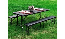 Tables ModernHOME: Maitinimo stalas 180 cm + 2 suolai banketinis rinkinys rotango