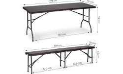 Tables ModernHOME: Maitinimo stalas 180 cm + 2 suolai banketinis rinkinys rotango