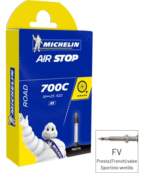 Aksesuarai bei priedai dviračiams : Kamera MICHELIN A1 Airstop 18/25x622mm FV60