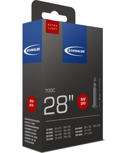 Aksesuarai bei priedai dviračiams : Kamera Schwalbe EXTRA LIGHT 700x18/25 (18/25-622) SV20 40MM