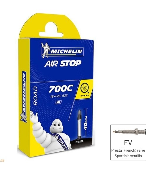 Aksesuarai bei priedai dviračiams : Kamera MICHELIN AIR STOP GAL-FV 40MM 700x18/25