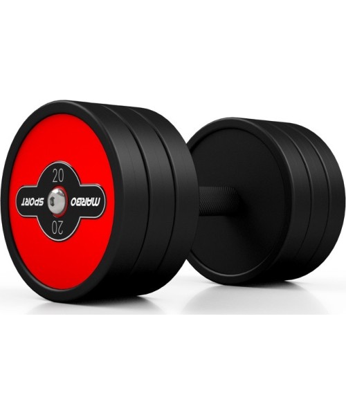 Gumuoti hanteliai Marbo Sport: Plieninis gumuotas hantelis Marbo Sport, 20kg, raudonas