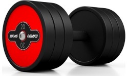 Gumuoti hanteliai Marbo Sport: Plieninis gumuotas hantelis Marbo Sport, 20kg, raudonas