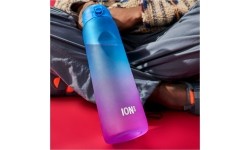 Gertuvės ir puodeliai : ION8 1000 ml "Motivator" vandens buteliukas su laikmačiu Gradient mėlyna/rožinė (naujas dangtelis)