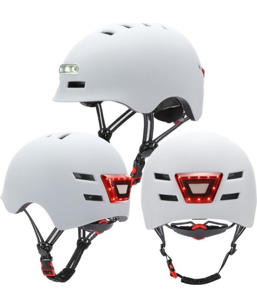 Gloves & Helmets & Accessories Beaster: Šalmas Beaster BS51BL, dydis M, baltas, su LED lemputėmis