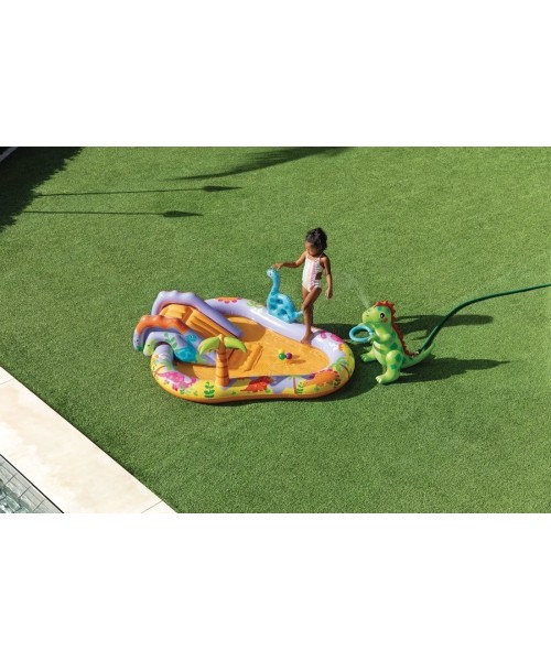 Children's Pools Intex: Pripučiama vaikų baseino vandens žaidimų aikštelė 201x157x69 cm čiuožykla fontanas dinozauras INTEX 5...