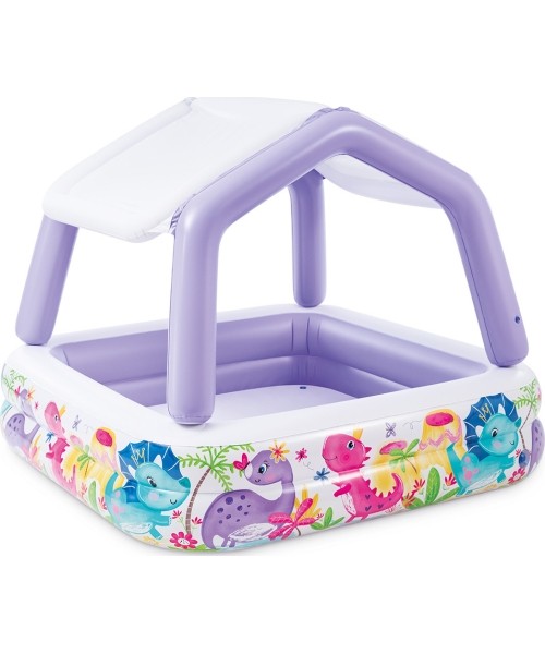 Children's Pools Intex: Pripučiamas vaikų baseinas su stogeliu violetinės spalvos INTEX 57470-DINO