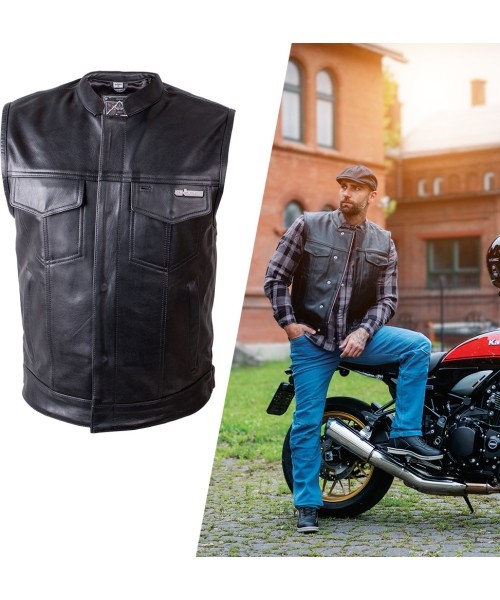 Motociklininkų liemenės W-TEC: Leather Motorcycle Vest W-TEC Delasola