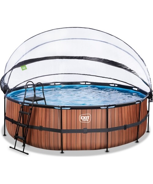 Viršžeminiai baseinai Exit: EXIT Wood pool ø488x122cm with sand filter pump and dome and heat pump - brown