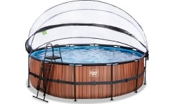 Viršžeminiai baseinai Exit: EXIT Wood pool ø488x122cm with sand filter pump and dome and heat pump - brown