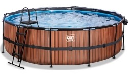 Viršžeminiai baseinai Exit: EXIT Wood pool ø488x122cm with sand filter pump and dome and heat pump - brown