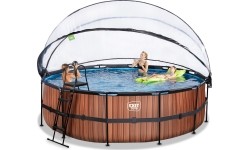 Viršžeminiai baseinai Exit: EXIT Wood pool ø488x122cm with sand filter pump and dome and heat pump - brown